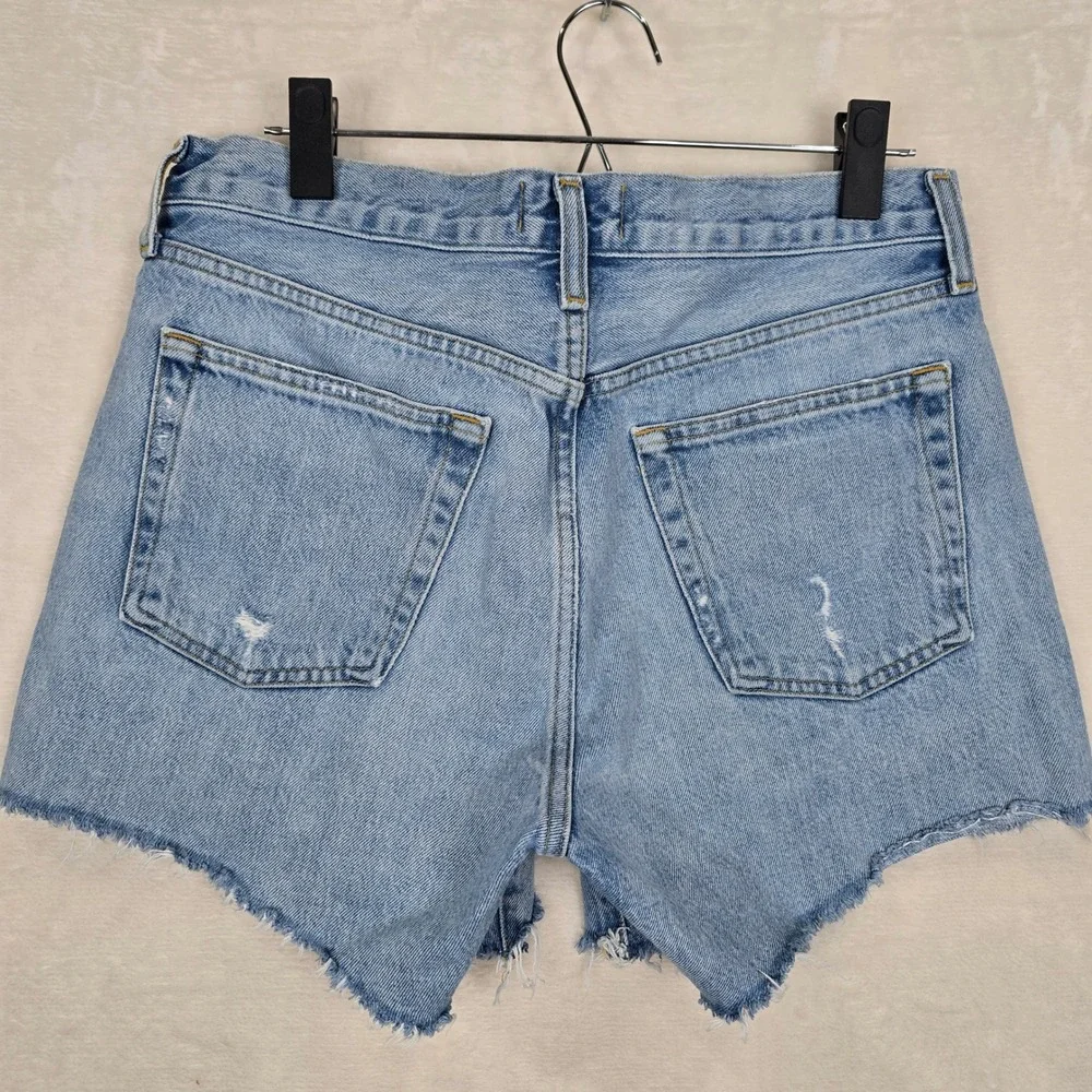 AGOLDE Parker Long High Rise Distressed Denim Shorts Light Wash 28 A9010-811